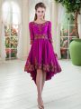 Purple Lace Up Embroidery Long Sleeves High Low