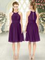 Flare Purple Sleeveless Ruching Knee Length Dress for Prom