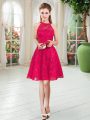 Enchanting Red Zipper Scoop Sleeveless Knee Length Homecoming Dress Lace