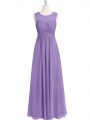 Scoop Sleeveless Chiffon Prom Gown Ruching Zipper