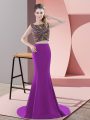 Lovely Purple Sleeveless Beading Backless Homecoming Dress