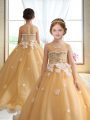 Gold Ball Gowns Beading and Appliques Little Girl Pageant Gowns Zipper Organza Sleeveless