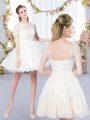 Lace Quinceanera Court Dresses Champagne Lace Up Short Sleeves Mini Length