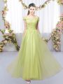 Eye-catching Yellow Green Tulle Lace Up Off The Shoulder Sleeveless Floor Length Bridesmaids Dress Lace