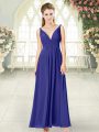 Ankle Length Blue Prom Dresses Chiffon Sleeveless Ruching
