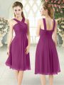 Custom Fit Purple Empire Chiffon Straps Sleeveless Ruching Knee Length Zipper Prom Dress