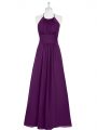 Eggplant Purple Sleeveless Ruching Floor Length Prom Party Dress