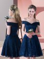 Off The Shoulder Sleeveless Lace Up Prom Gown Navy Blue