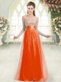 Shining Sleeveless Tulle Floor Length Lace Up Prom Dress in Orange Red with Beading