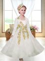 Shining Ankle Length A-line Sleeveless White Flower Girl Dresses for Less Zipper