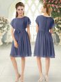 Best Selling Blue Scoop Zipper Belt Prom Gown Short Sleeves