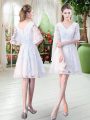 Knee Length A-line Half Sleeves White Prom Dresses Zipper
