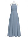 Floor Length Grey Prom Gown Chiffon Sleeveless Ruching and Pleated
