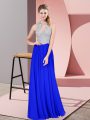 Sleeveless Floor Length Beading Zipper Prom Evening Gown with Royal Blue