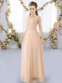 Floor Length Empire Sleeveless Peach Vestidos de Damas Lace Up
