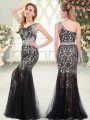 One Shoulder Sleeveless Tulle Prom Party Dress Beading and Lace Zipper