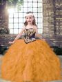 Fantastic Sleeveless Embroidery and Ruffles Lace Up Little Girl Pageant Gowns