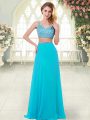 On Sale Straps Sleeveless Homecoming Dress Floor Length Beading Aqua Blue Chiffon