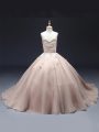 Pink Ball Gowns Sweetheart Sleeveless Tulle Floor Length Lace Up Beading and Appliques Little Girl Pageant Dress