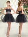 Excellent Sleeveless Tulle Mini Length Lace Up Homecoming Dress in Black with Beading