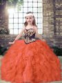 Unique Tulle Sleeveless Floor Length Little Girls Pageant Dress Wholesale and Embroidery and Ruffles