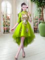 Beautiful High-neck Half Sleeves Zipper Prom Evening Gown Yellow Green Tulle