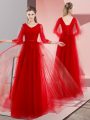 Custom Fit Red Long Sleeves Tulle Lace Up for Prom and Party