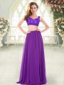 Ideal Purple Prom Party Dress Prom and Party with Beading and Lace Straps Sleeveless Zipper