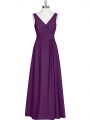 New Arrival Floor Length Eggplant Purple Prom Dress Chiffon Sleeveless Ruching