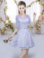 Simple Belt Quinceanera Court of Honor Dress Lavender Zipper Half Sleeves Mini Length