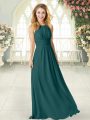 Noble Floor Length Zipper Dress for Prom Peacock Green for Prom and Party with Ruching