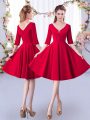 Red Bridesmaid Dress Prom and Party and Wedding Party with Ruching V-neck Half Sleeves Zipper