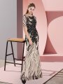 Smart Floor Length Zipper Black for Prom and Party with Sequins