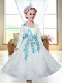 Ankle Length White Toddler Flower Girl Dress Lace Sleeveless Embroidery