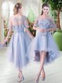 Appliques Party Dress for Girls Light Blue Lace Up Half Sleeves High Low