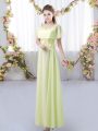 Romantic Yellow Green Chiffon Zipper Scoop Short Sleeves Floor Length Wedding Party Dress Appliques