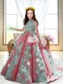 High-neck Sleeveless Satin Girls Pageant Dresses Appliques Court Train Backless