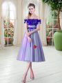 Gorgeous Tea Length Lace Up Prom Dresses Lavender for Prom and Party with Appliques