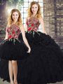 New Style Scoop Sleeveless Organza Sweet 16 Dresses Embroidery and Ruffles Zipper