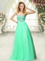 Apple Green A-line Tulle Sweetheart Sleeveless Beading Floor Length Zipper
