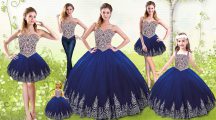 Royal Blue Sweetheart Lace Up Beading and Appliques Sweet 16 Quinceanera Dress Sleeveless