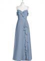 Clearance A-line Prom Party Dress Blue Spaghetti Straps Chiffon Sleeveless Floor Length Zipper