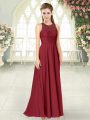 Hot Sale Burgundy Scoop Backless Lace Evening Dress Sleeveless