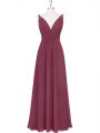 Burgundy Sleeveless Floor Length Ruching and Pleated Backless Prom Evening Gown