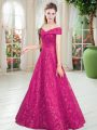 Romantic Floor Length Fuchsia Prom Party Dress Lace Sleeveless Beading