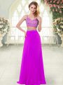 Floor Length Purple Prom Dress Straps Sleeveless Zipper