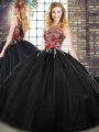 Chic Black Scoop Neckline Embroidery Quinceanera Gown Sleeveless Zipper