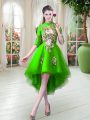 Custom Design High Low A-line Half Sleeves Green Prom Party Dress Zipper