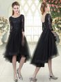 Lace Dress for Prom Black Lace Up Half Sleeves High Low