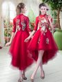 Most Popular Half Sleeves High Low Appliques Zipper with Red
